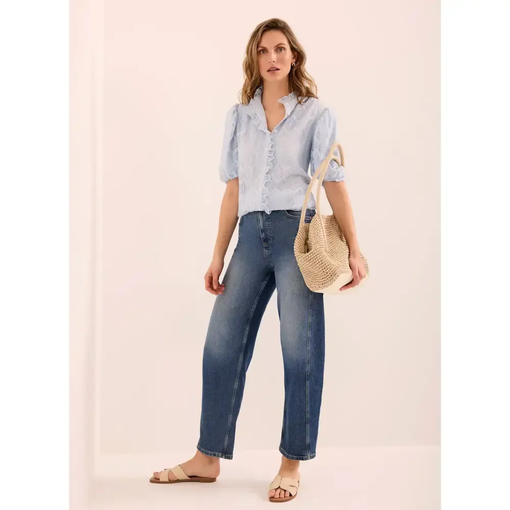Mint Velvet Blue Jacquard Ruffle Blouse